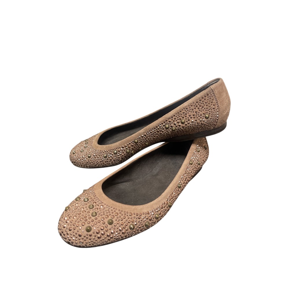 STUART WEITZMAN NUBEADS STUDDED HAZEL LATTE SUEDE BALLET FLATS 6M EUC